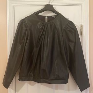Express Faux Leather Long Puff Sleeve Top